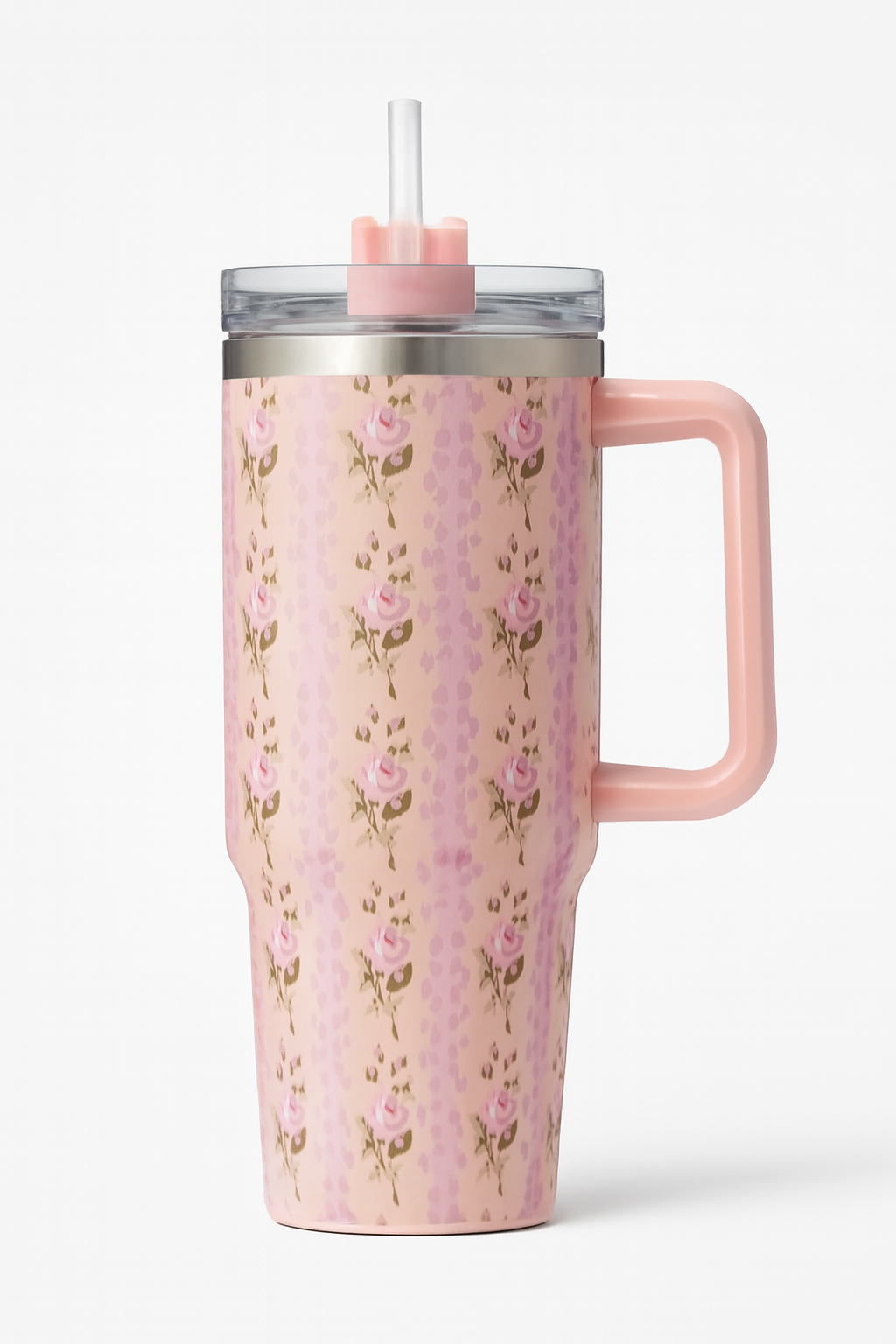 Floral Insulated Travel Tumbler 40oz �Double-Wall Vacuum Flask with Ergonomic Handle & Leak-Resistant Lid (Random Colour)