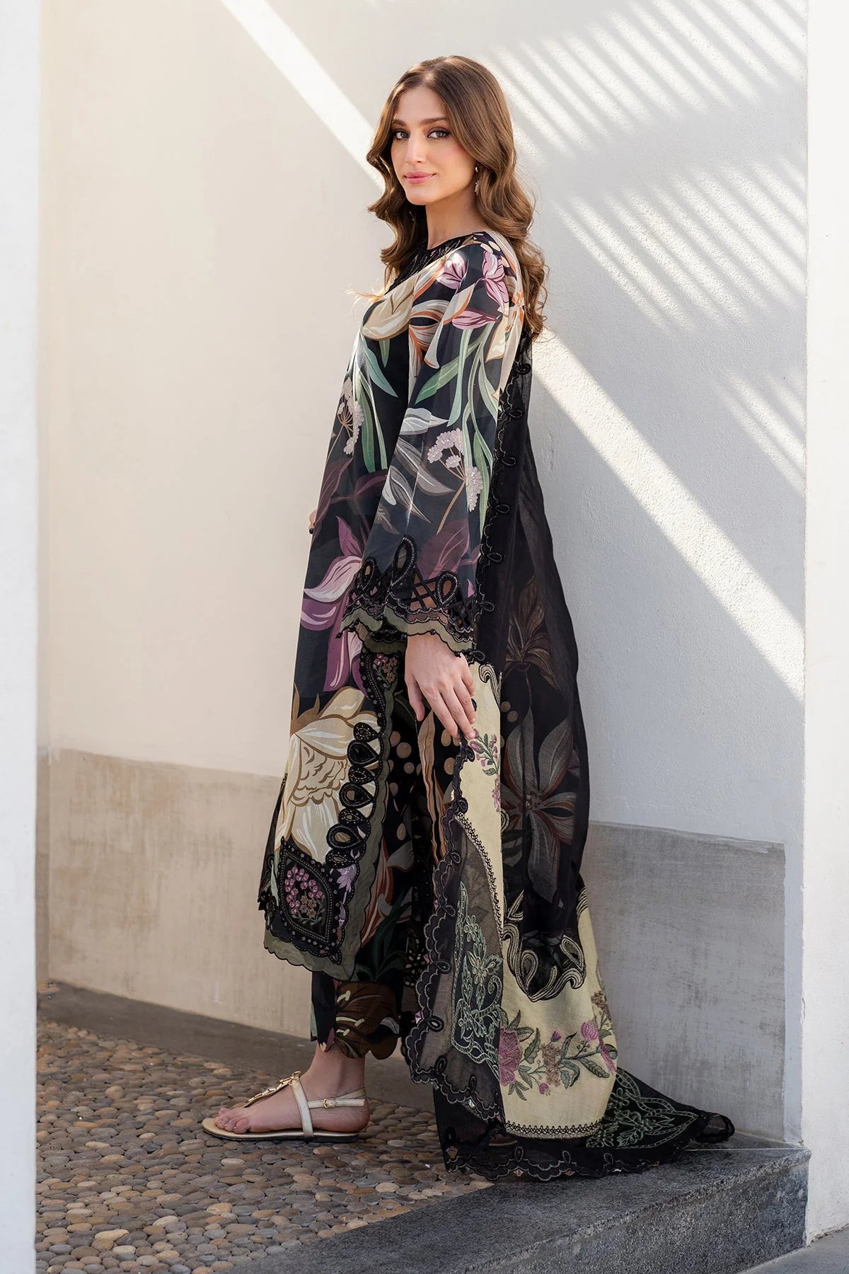 All-Over Printed Embroidered Black Lawn Dress with Chiffon Dupatta �Unstitched Summer Collection 2026