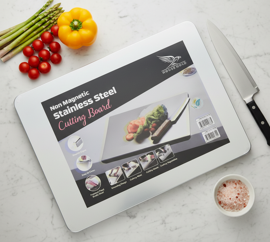 Marble Cutting Board Slab with Pure Stainless Steel Fitting �Non-Magnetic | 30 x 40 cm