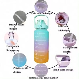 3 Pack Water Bottles With 2l Large Bottle 700mlportable Bottle And 300ml Mini Bottle Motivational (random Color)