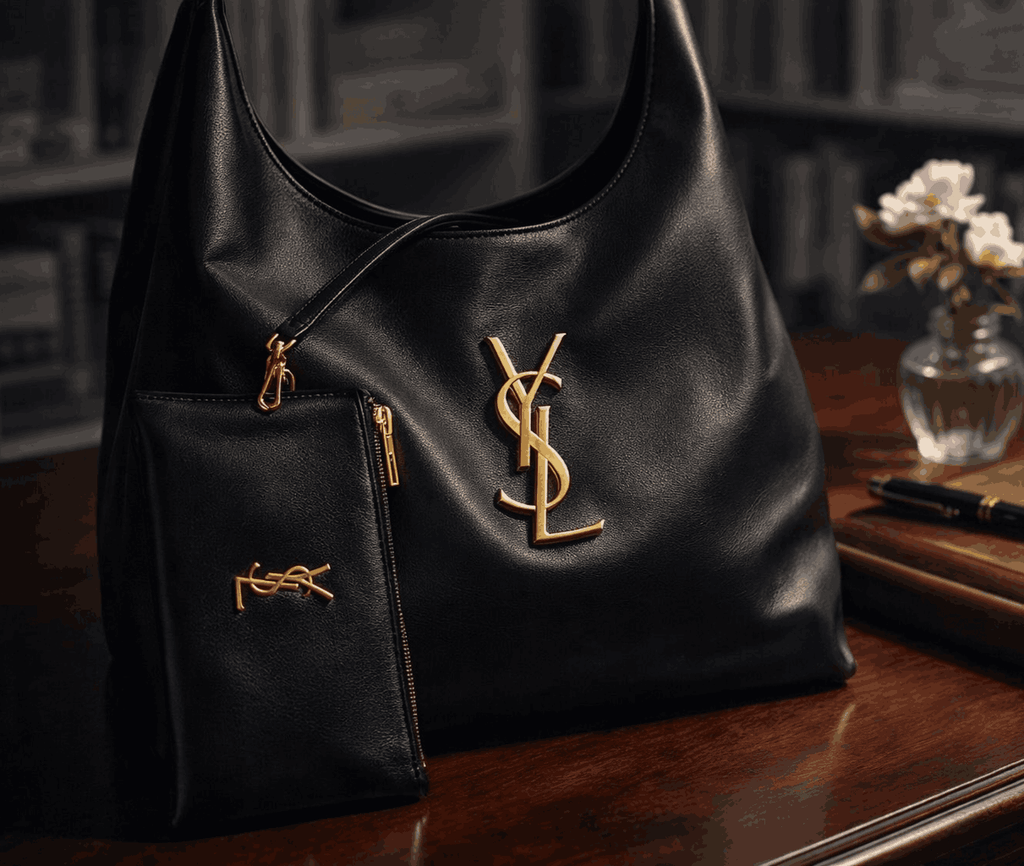Luxury YSL Imported Tote Bag (Large Capacity) �High-Quality Black Leather Shoulder Bag with Pouch | Premium Designer Bag( without box)