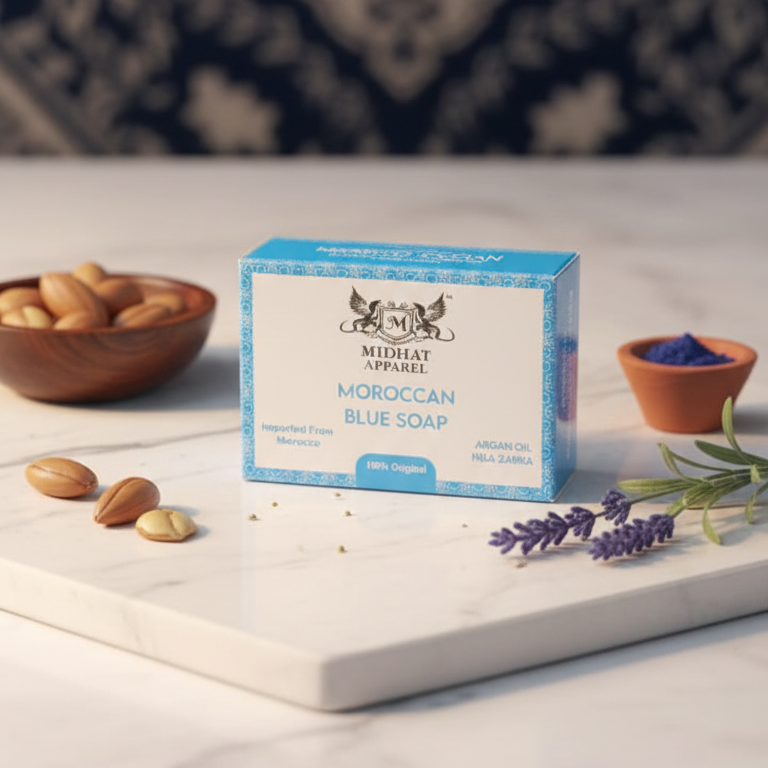 Midhat Apparel Moroccan Blue Soap with Argan Oil & Nila Zarka | 100% Original Imported from Morocco | Natural Skin Brightening