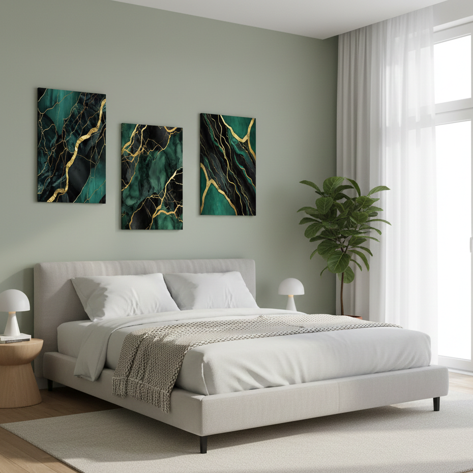3 Pc Marble Design Phototiles Wall Art Set | Elegant Self-Adhesive | Premium Smooth Finish | Size 8x11