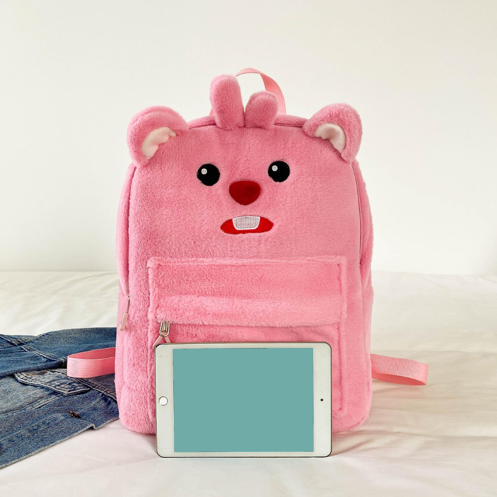 Cute Bunny Plush Backpack �Fluffy School Bag with Front Pocket