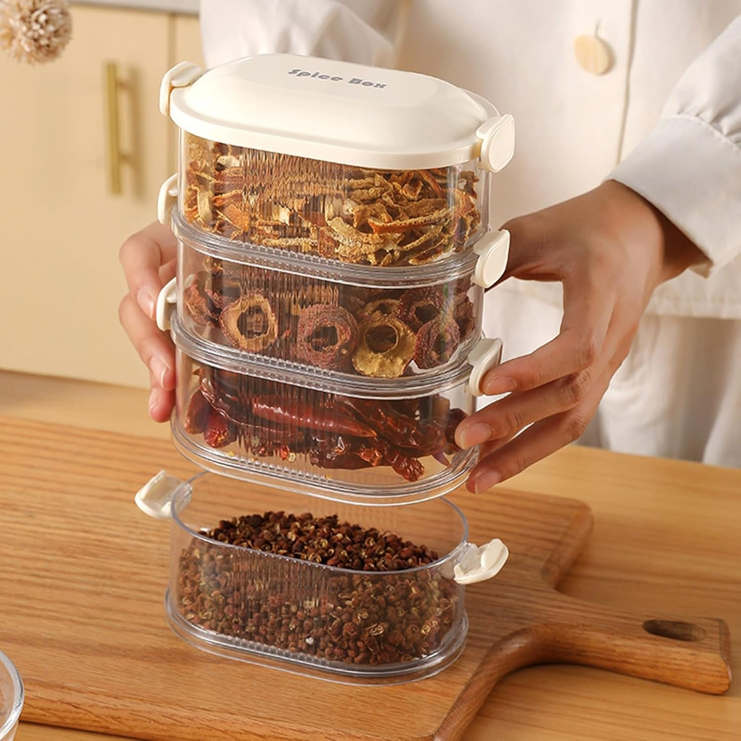 4 Layers Multi-Layered Seasoning Spice Storage Box, Seasoning Storage Box, Multi Tableware Set Accessories for Outdoor BBQ Picnic (random color)