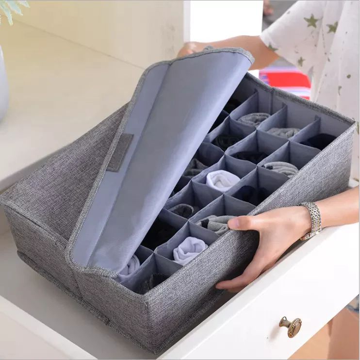 Socks Organizer | Drawer Organizer Divider Underwear Organizer, 24 Cell Collapsible Closet Cabinet Organizer Underwear Storage Boxes