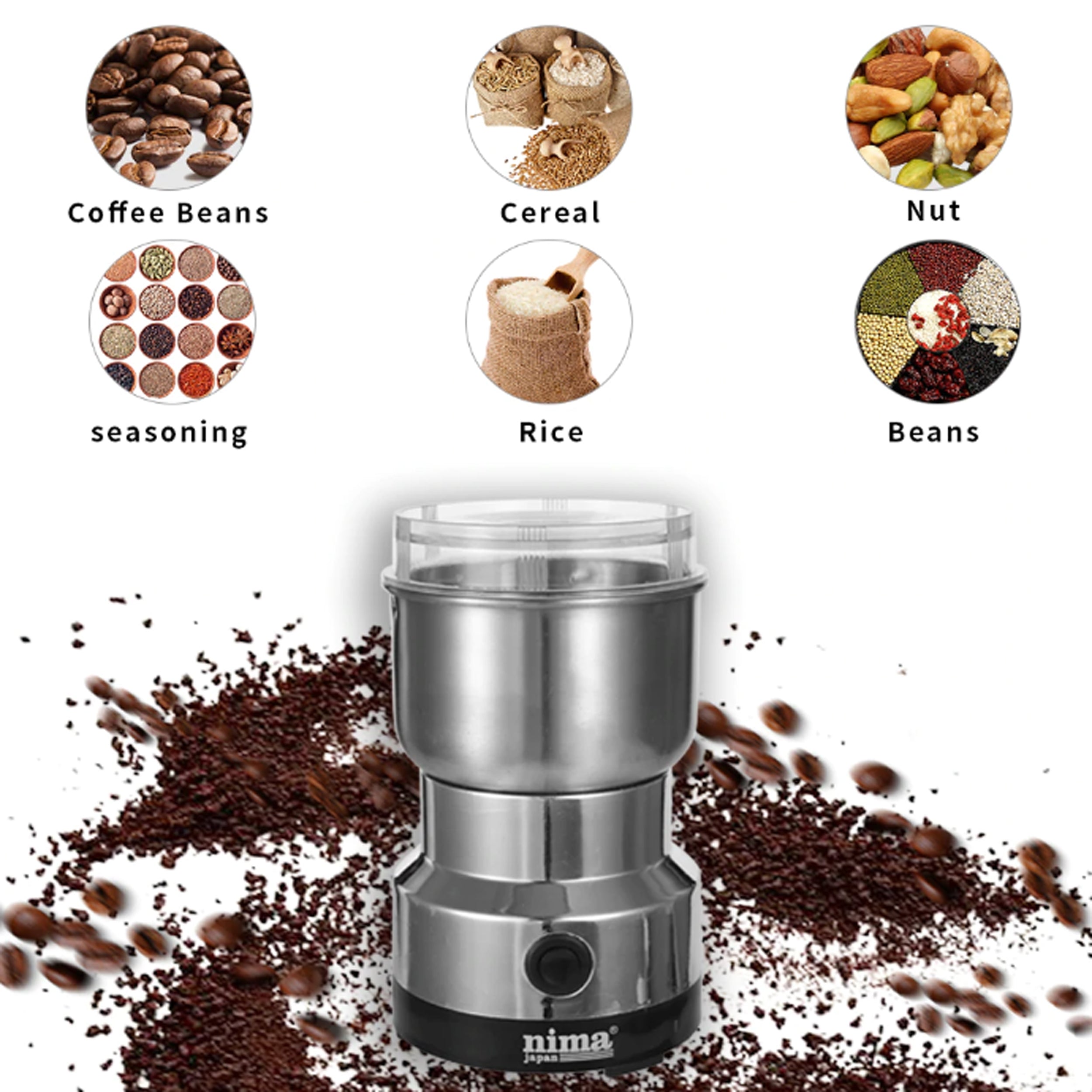 Nima Multi Purpose Electric Coffee Grinder 300WATT Automatic Coffee Spice Bean Grinder Stainless Steel