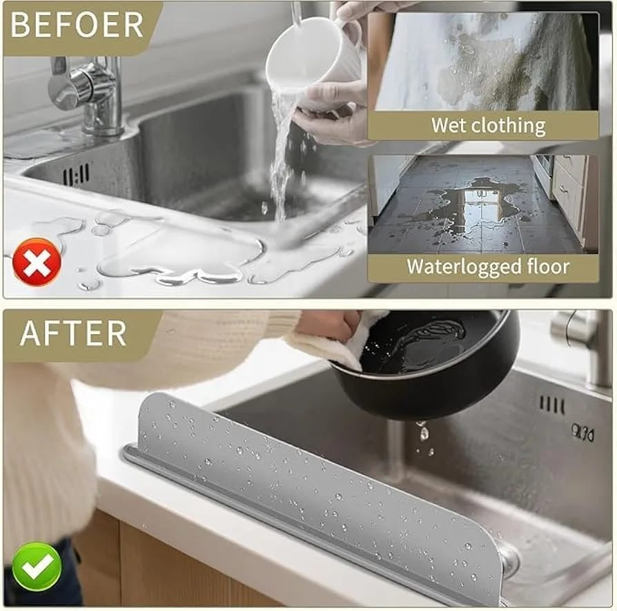 Silicone Sink Splash Guard �Anti-Spill Faucet Stopper, Flexible Oil-Proof Water Baffle Plate with Strong Suction Cups-Random Colour
