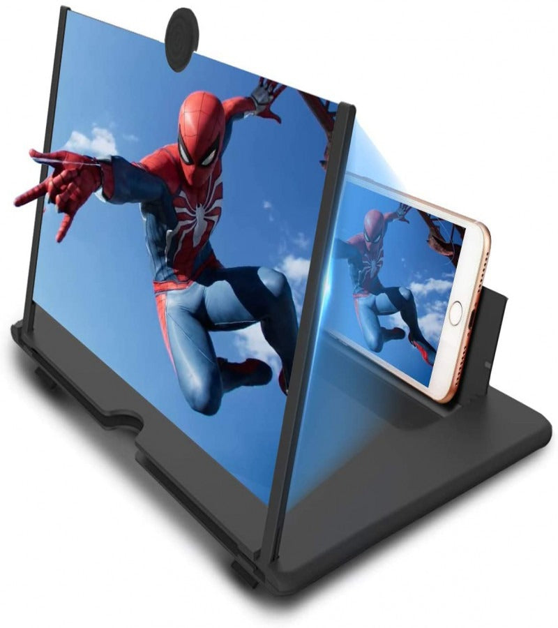 Mobile Screen Magnifier �HD 3D Video Amplifier & Foldable Smartphone Stand | Eye Protection Theater Experience for Movies and Gaming - 12 inches | Random Color