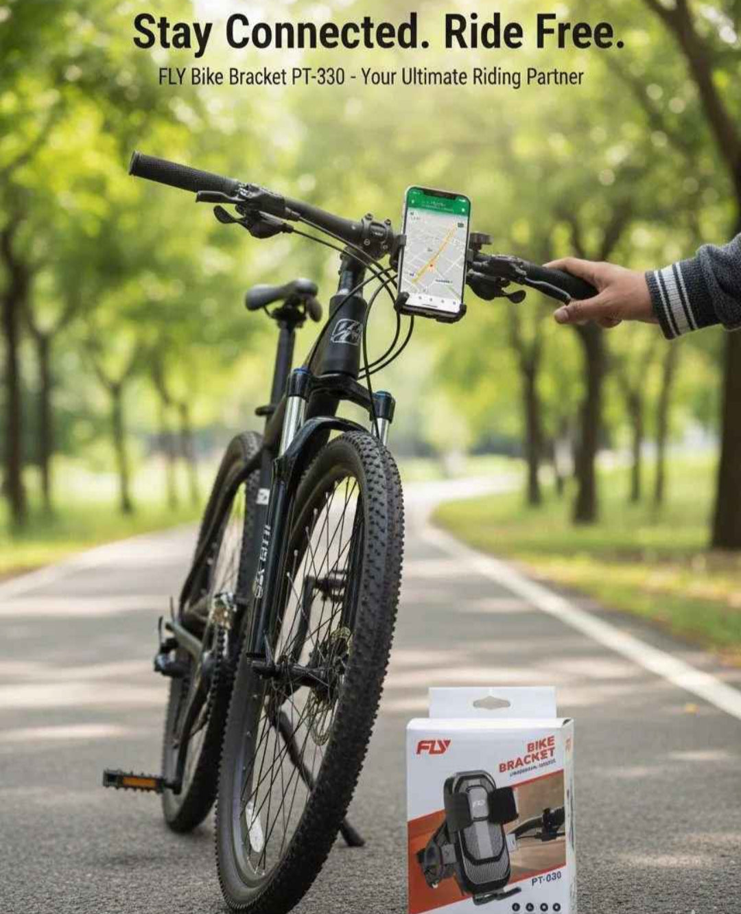 FLY Universal Mechanical Bike & Motorcycle Phone Mount �360? Adjustable Handlebar Bracket for Bicycles, Scooters & E-Bikes