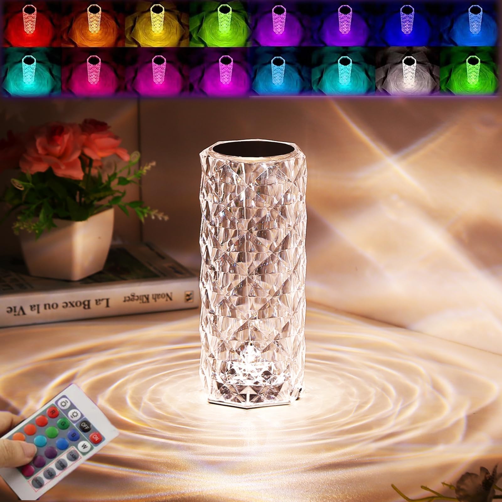Crystal Rose Diamond Lamp �16 Colors Changing LED Touch Lamp with Remote & USB Charging
