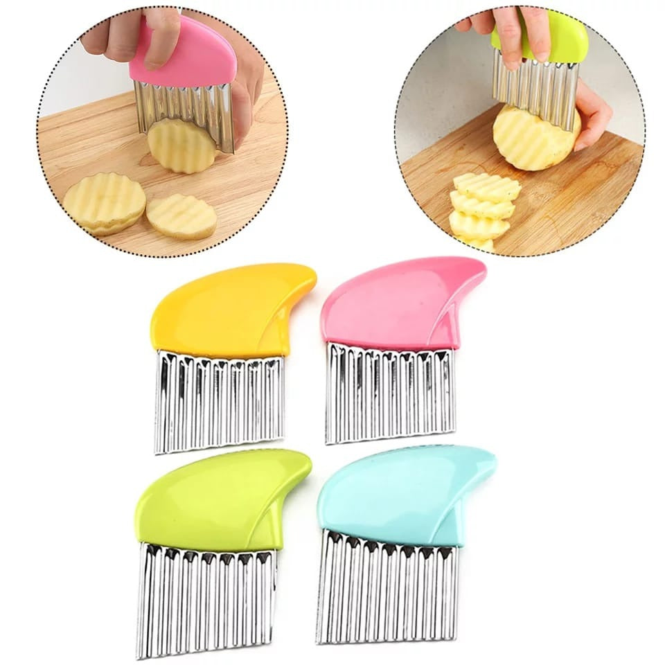 French Fry Crinkle Cutter �Stainless Steel Wavy Slicer Knife for Potatoes, Vegetables & Fruits | Easy Grip Chopper Tool for Kitchen Cutting & Garnishing