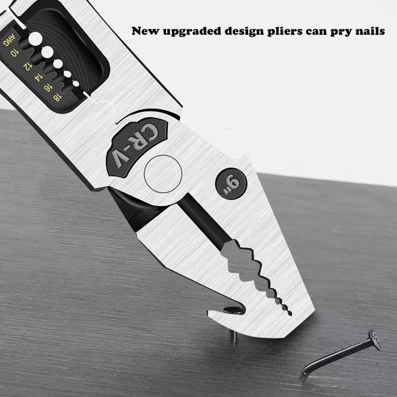 Heavy Duty 9 In 1 Multi Function Pliers Nail Pry Wire Stripper Cutter CR V Steel Professional Tool