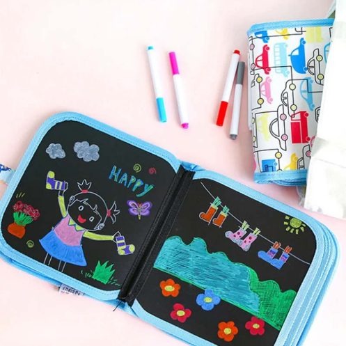 Erasable & Reusable Doodle Magic Blackboard Book with 3 Color Markers �Kids Drawing & Learning Activity Book (Random Color)