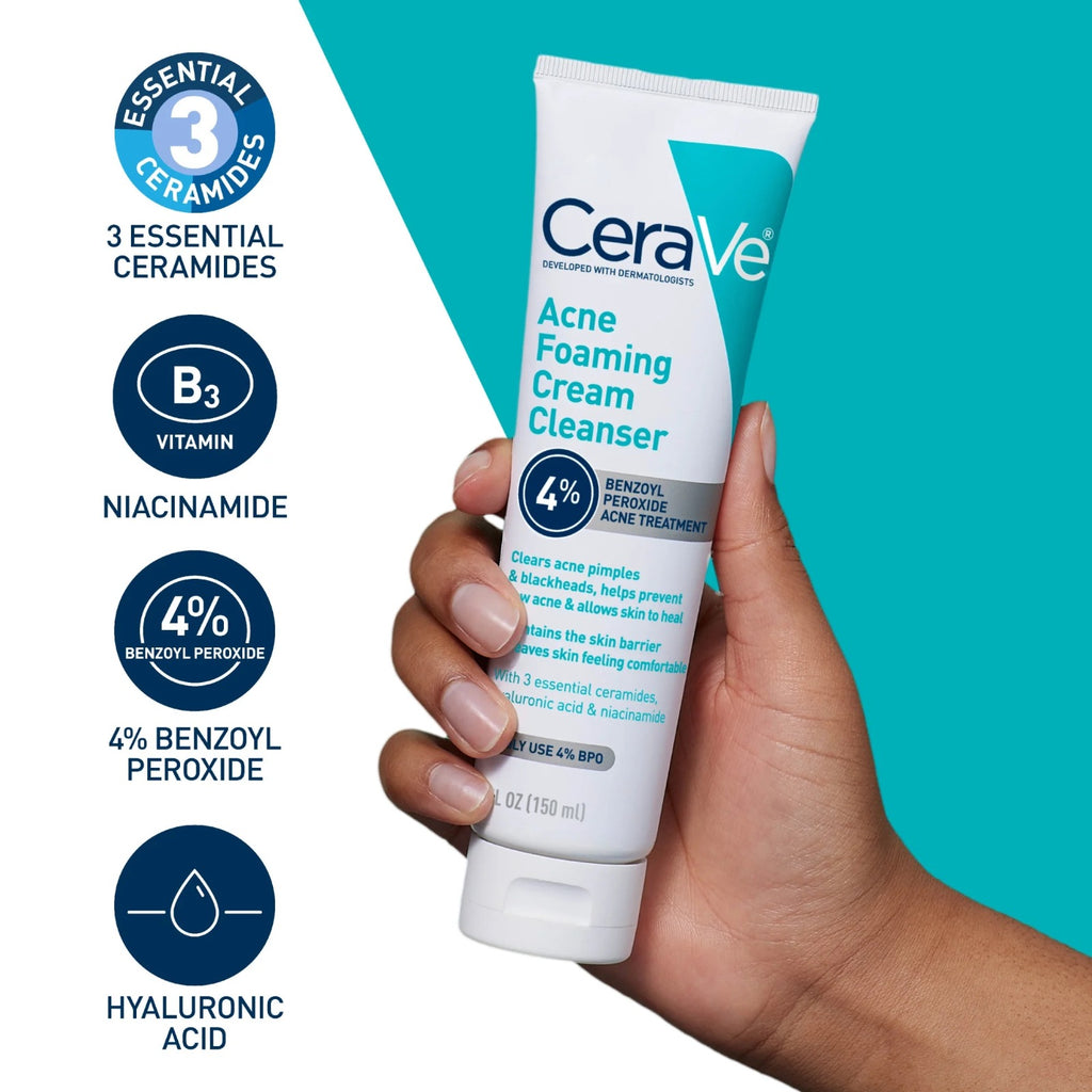 CeraVe Acne Foaming Cream Cleanser �4% Benzoyl Peroxide Treatment 120ml