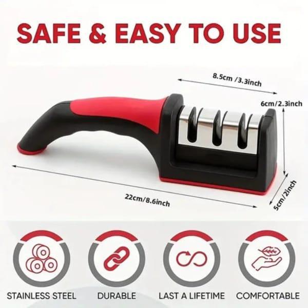 3-in-1 Stainless Steel Knife Sharpener Red Black