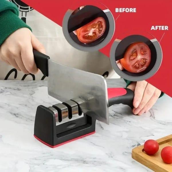 3-in-1 Stainless Steel Knife Sharpener Red Black