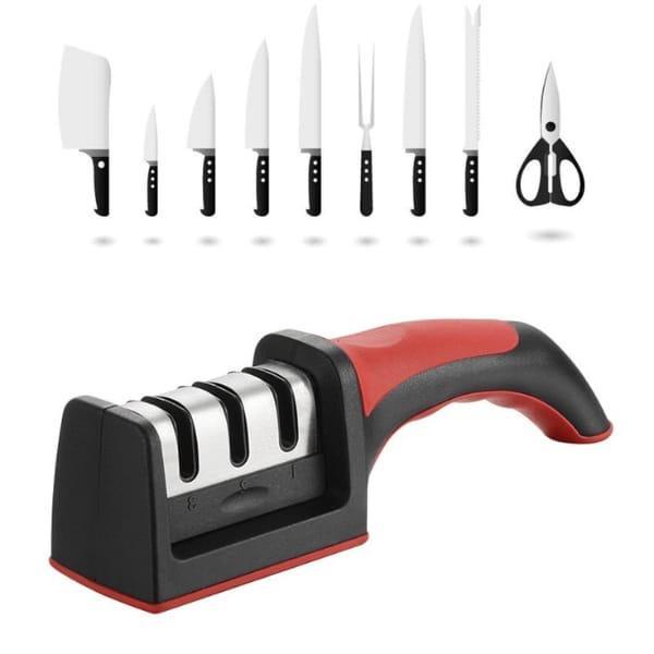 3-in-1 Stainless Steel Knife Sharpener Red Black