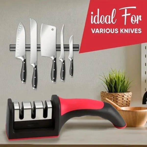 3-in-1 Stainless Steel Knife Sharpener Red Black