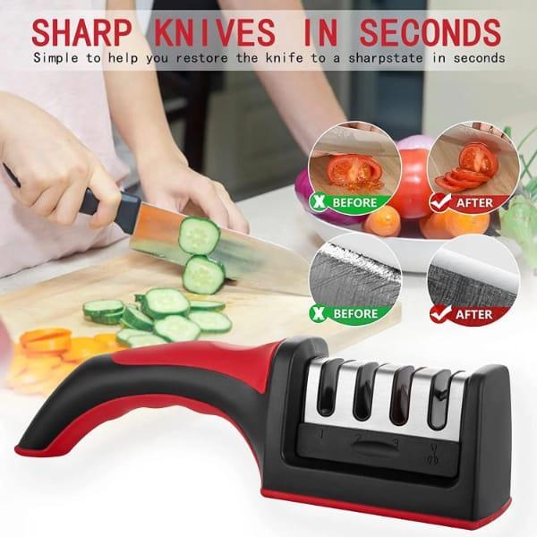 3-in-1 Stainless Steel Knife Sharpener Red Black