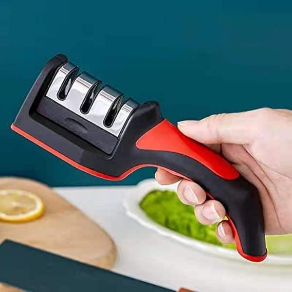 3-in-1 Stainless Steel Knife Sharpener Red Black
