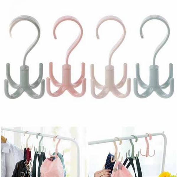 1/4Pcs Rotatable Hook Wardrobe Bag Rack Organizer Holder for Closet Scarf Belt Shoes Hanging Storage Hooks(random color)