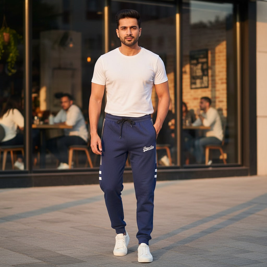 Super Dry Men? Panel Trousers | Premium French Terry Fabric Joggers | Stylish Contrast Panel Slim-Fit Sweatpants for Gym & Casual Wear