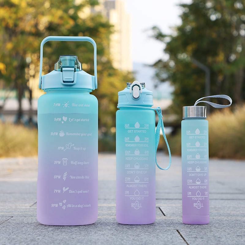 Sports Water Bottles 3 Pcs Set with Motivational Time Marker &amp; Leak Proof Flip Top Lid  (random color)