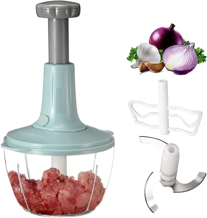 Manual Hand Push Chopper | Multi-functional Vegetable Meat Grinder, Grater, Chopper -1.5 Liter (Random Color)