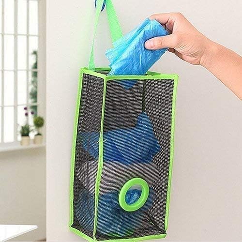 Plastic Bag Holder, Dispenser Hanging Storage Mesh Garbage Big/Trash Bags Organizer Recycling Grocery Shopping Pocket Hanging Containers for Kitchen - Random Color