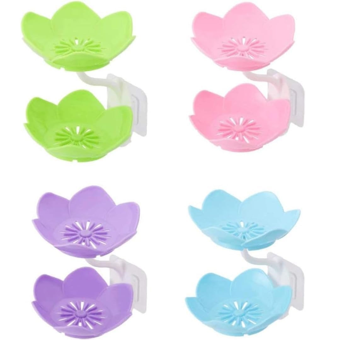 Multicolor Lotus Flower Soap Holder, Double Layer Wall-Mounted, No-Drill with Drainage, Quick-Dry Plastic Bathroom Organizer for Soap Storage, Soap Holder for Bathroom ( Random Color ) - 01 Stand