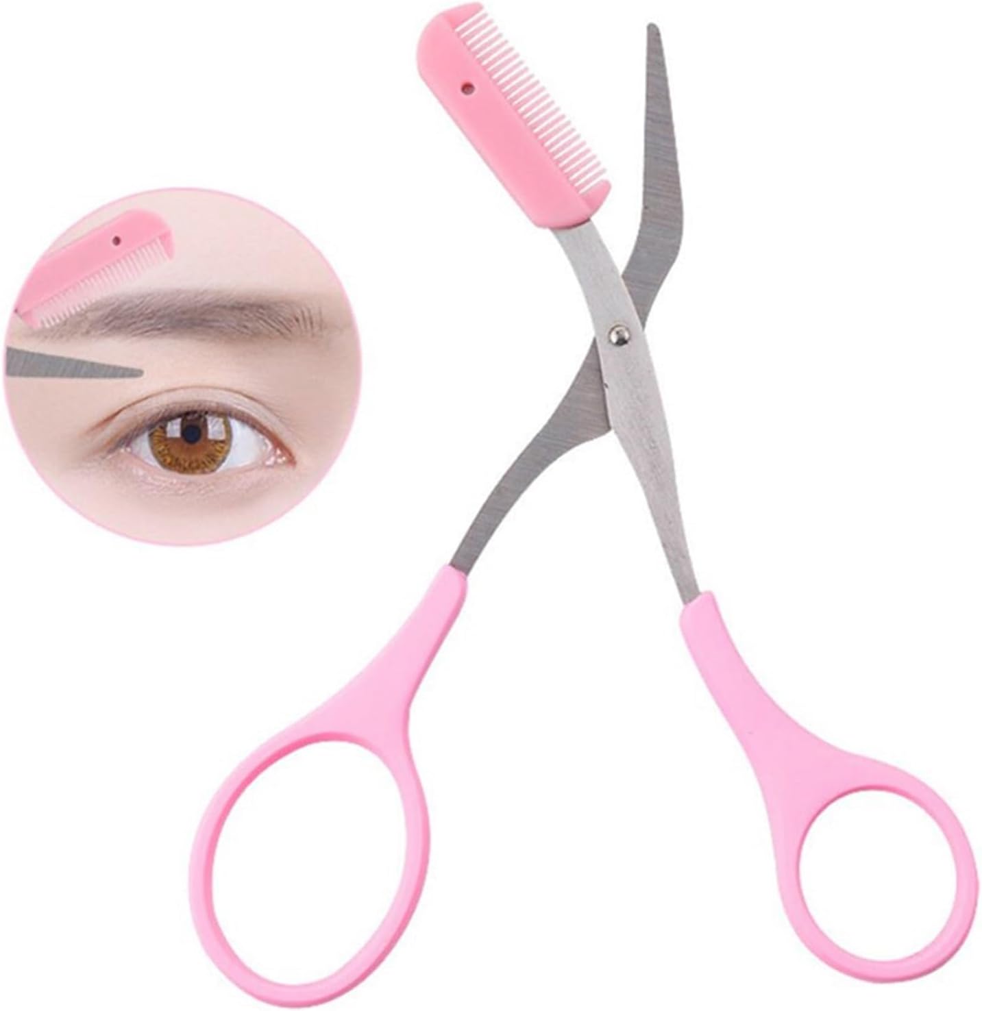 Scissors Eyebrow Trimmer Scissors Comb Stainless Steel Brow Hair Scissors Clips Shaping Grooming Trimmer Makeup Accessories(random color)