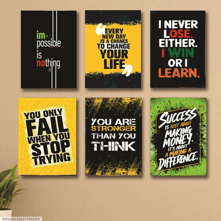 6 PC Motivating Wall Art Cardboard Phototiles Durable Elegant Stylish Inspiring And Creative Decorative Home And Office Collection - 8*11