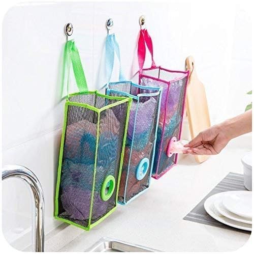 Plastic Bag Holder, Dispenser Hanging Storage Mesh Garbage Big/Trash Bags Organizer Recycling Grocery Shopping Pocket Hanging Containers for Kitchen - Random Color