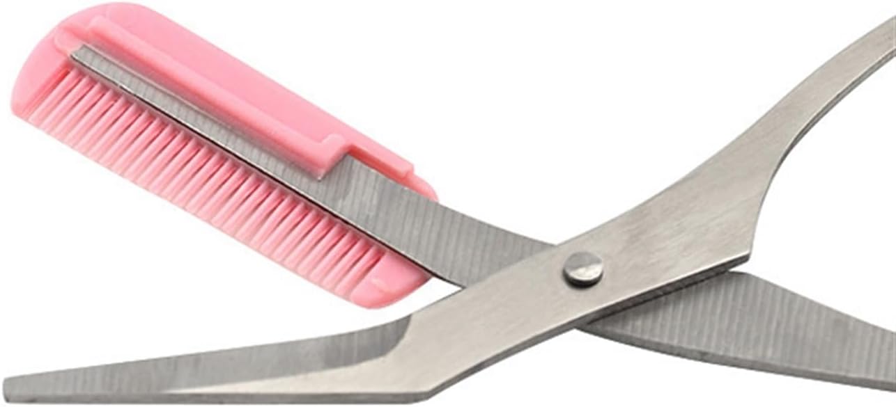 Scissors Eyebrow Trimmer Scissors Comb Stainless Steel Brow Hair Scissors Clips Shaping Grooming Trimmer Makeup Accessories(random color)