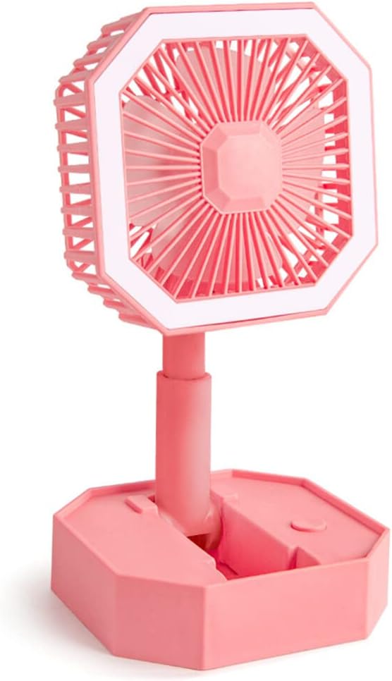 Portable Folding Fan | Desktop Fan Retractable Adjustable Table Cooling Plastic Fan | Summer Outdoor Indoor Work Personal with Night Light (Random Colors)