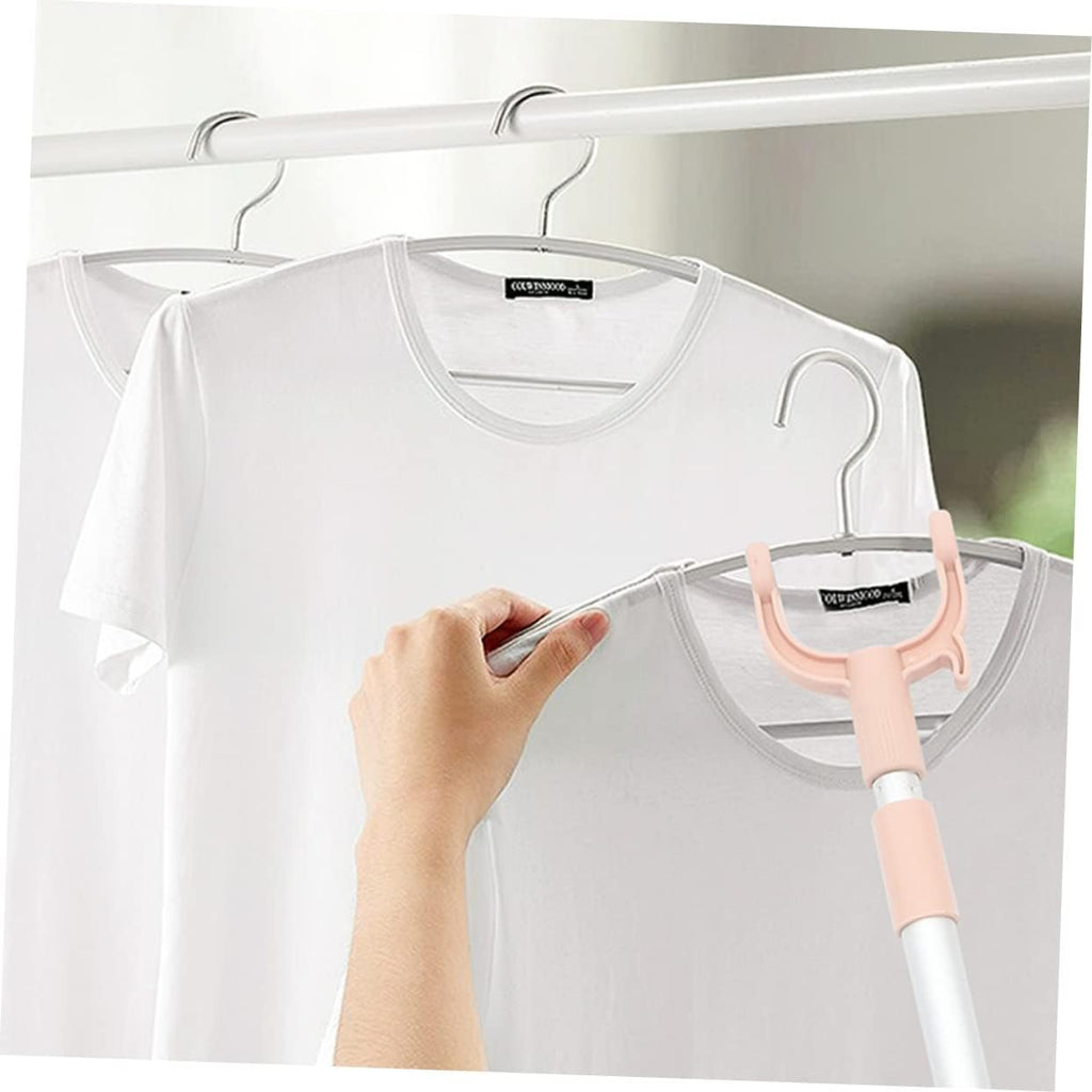 Extendable Telescopic Clothes Fork, Adjustable Laundry Hanging Fork with Hook (random color)