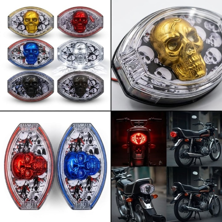 Universal 125cc Motorcycle LED Skull Tail Light �Multi-Color Fancy Rear Back Light for Bikes