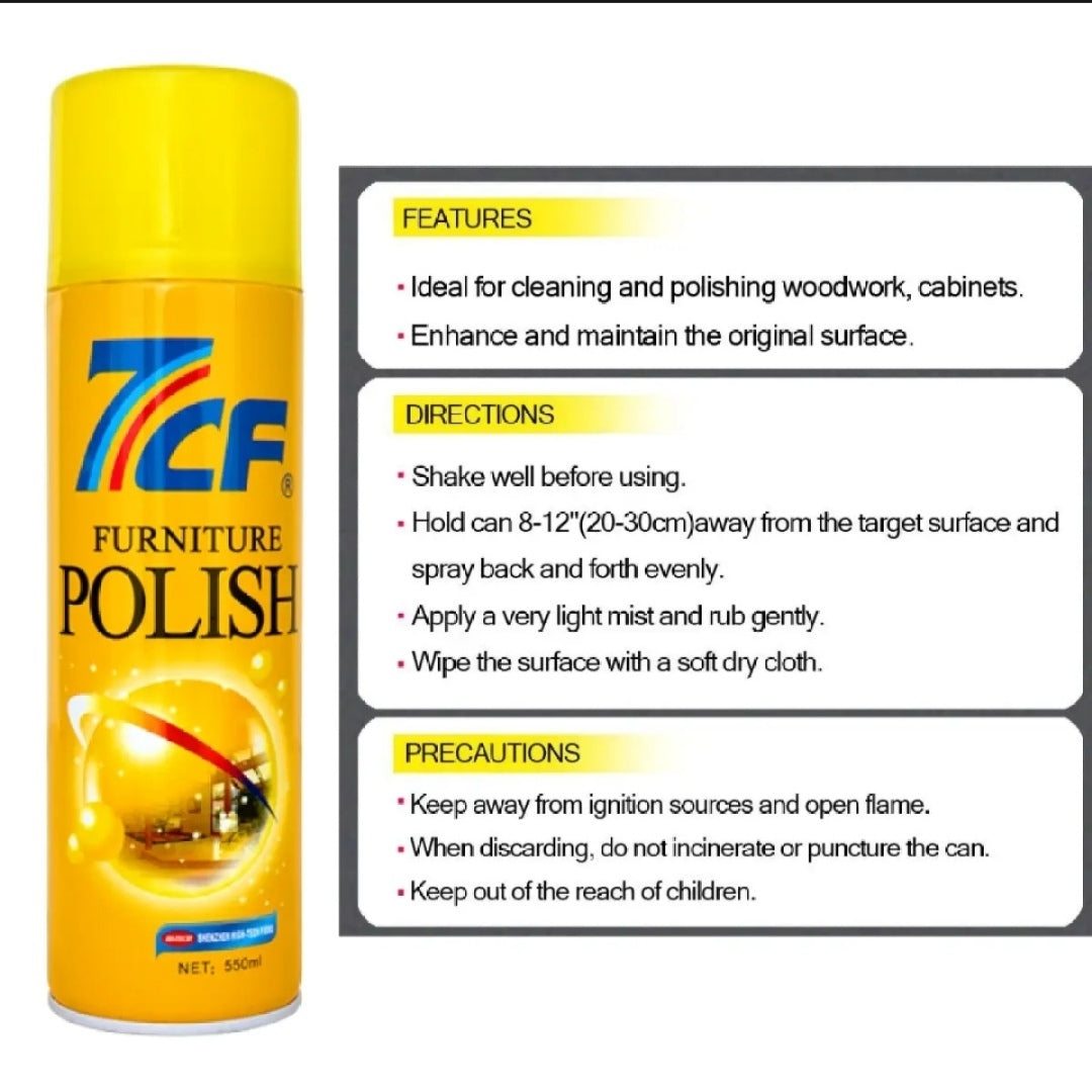 7CF Furniture Polish 550ml | Multi-Surface Shine & Protection Spray for Wood Furniture