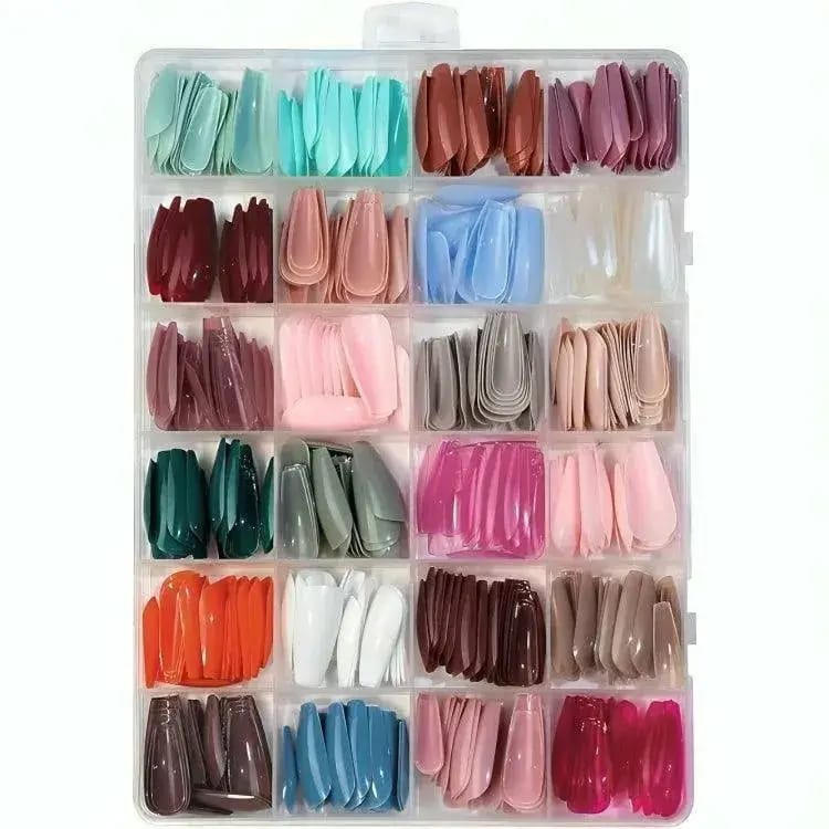 576 Pcs Multicolor Stick-On Artificial Nails Box