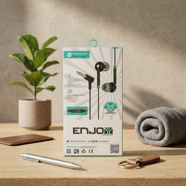 SOVO SH-15 Stereo Earphone Handsfree �High Quality Wired Earphones with Deep Bass, Clear Sound & Comfortable Fit for Calls & Music