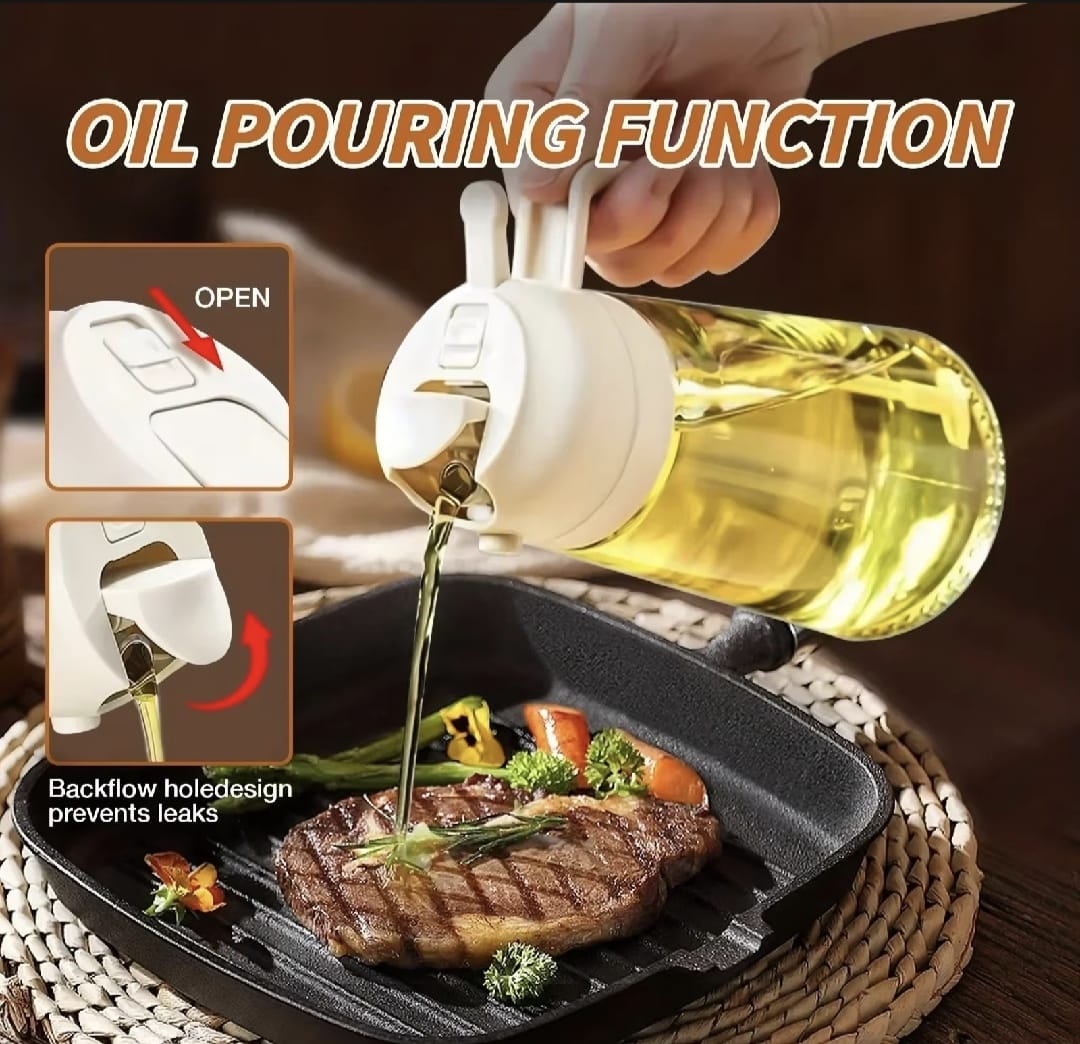 470ml Kitchen Glass Oil Sprayer Bottle | 2-in-1 Olive Oil Dispenser | Transparent Premium Quality ( Random Colour)