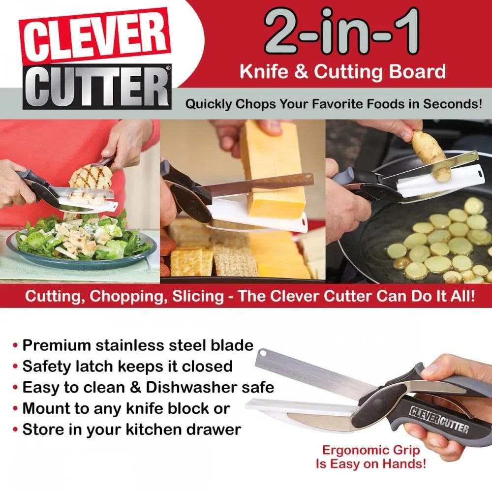 New Smart Clever Cutter Scissor 2 In 1 Cutting Board Utility Cutter Stainless Steel Outdoor Vegetable Knife Multi Function
