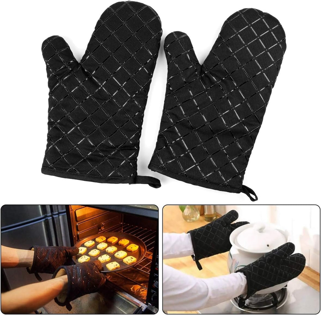 Premium Heat Resistant Oven Mitts 2Pcs Extra Long Kitchen Gloves For Baking Cooking BBQ And Grilling Durable Cotton (Random Colour And Design )