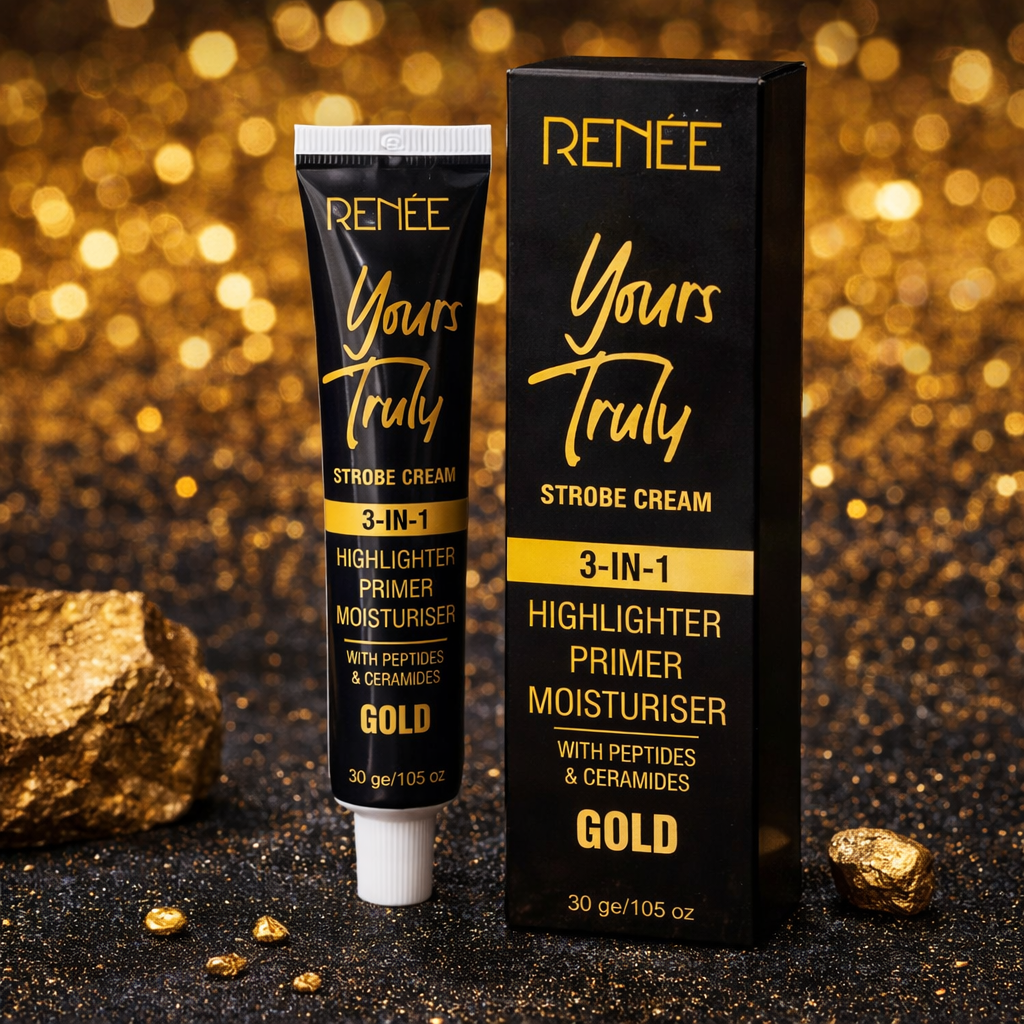 REN?E Yours Truly 3-in-1 Gold Strobe Cream �Infused with Peptides & Ceramides for Face Highlighter, Primer & Moisturiser, 30g