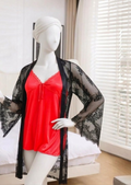 2-Piece Women's Sleepwear Set �Camisole, Shorts & Lace Gown Soft Satin Nightwear Free Size (Black)