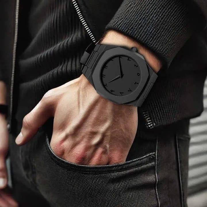 The Noir Eastern Minimalist �Matte Black Octagonal Timepiece ( without box)