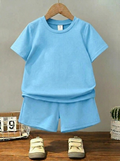 2 PCs Kids Plain Summer Tracksuit Set �Soft Cotton Blend Half Sleeve T-Shirt & Comfortable Shorts Co-Ord Outfit for Boy (Color Red Size Small)