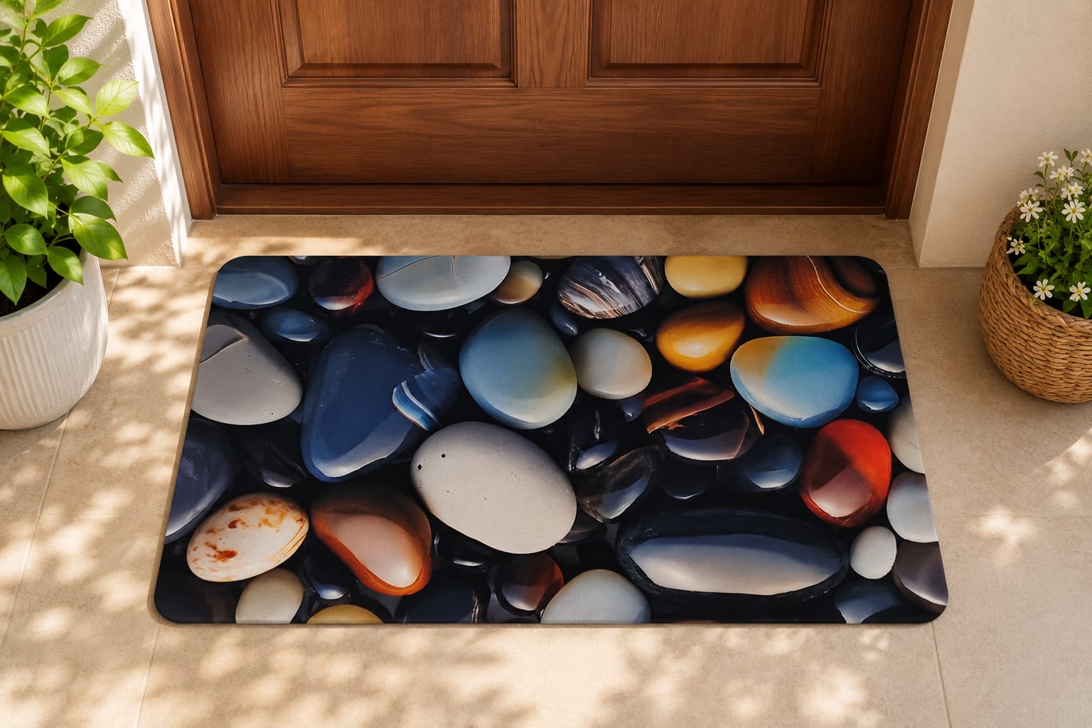 Super Absorbent Non-Slip Bathroom Floor Mat - Quick-Dry Soft Colorful Pebble Design 23 ? 15 inch