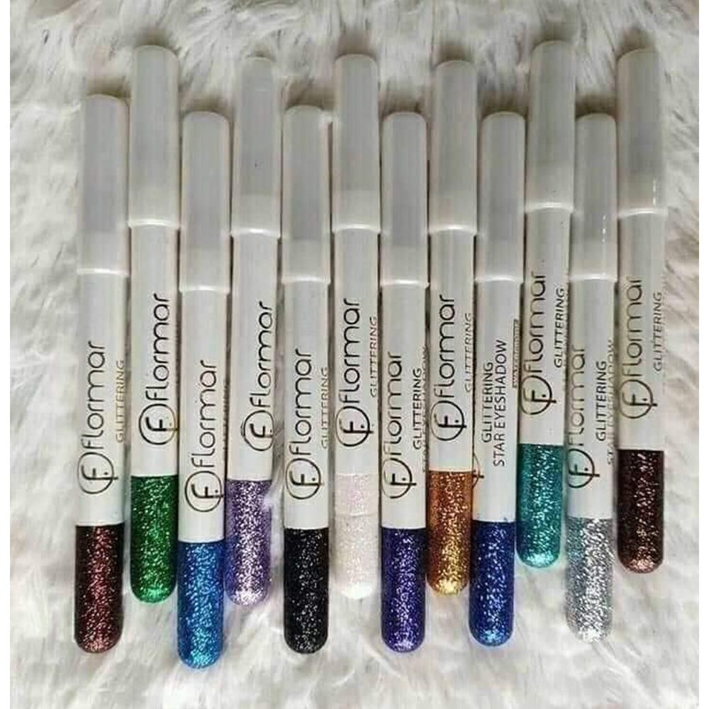 Pack of 12 Flormar Glitter multipurpose pencils Glitter Eyeliner Pencils - Metallic Colors Eyeliners Eyeshadow Pencil Set, Natural Long Lasting (Random Color)